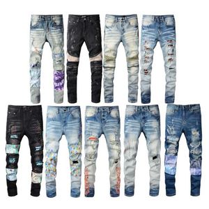 Yırtık Kot Mens toptan satış-Mens Jeans Sıska Sıkıntı Yırtık Yırtık Streç Biker Denim Beyaz Siyah Mavi Slim Fit Erkekler için Hip Hop Pantolon Boyutu En Kaliteli