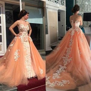 Wspaniałe koronkowe sukienki na studniówkę z odejmowanym pociągiem Overskirt Quinceanera Dress Women Plus Size Otwarte Back Formalne suknie imprezowe