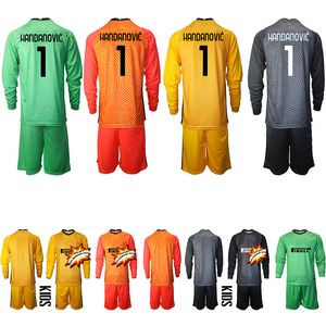 Jerseys de futebol 2021-22 Crianças Manga longa Equipe de futebol Milano #1 Handanovics goleiro Jersey Internic Itália Milans Home Away Kit Define uniforme