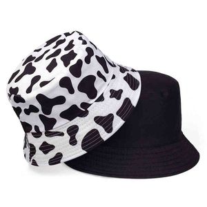 Fashion summer cotton bucket hat dairy cow Striped print Fisherman Hats Hip Hop outdoor travel panama cap Sun caps for men Women Y220301