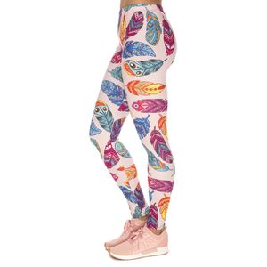 Nuovo arrivo Donne Legins Piume Vibes Stampa Stampa Blu Sexy Slim Legging Donna Leggings High Waist LJ201006