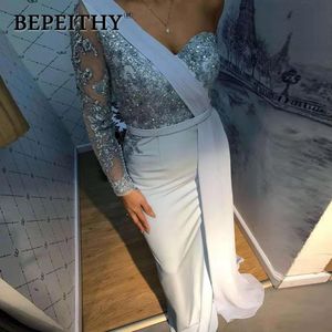 Bepeithy One Shoulder Wedding Party Dress Långärmad 2020 Vestido de Festa Long Evening Prom Dress LJ200821