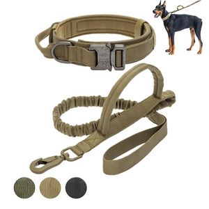 Wojskowy Tactical Dog Collar Leash Medium Duże Obroże Dogowe prowadzone do Niemiec Shepard Walking Training Dog Collar Control Uchwyt 220210