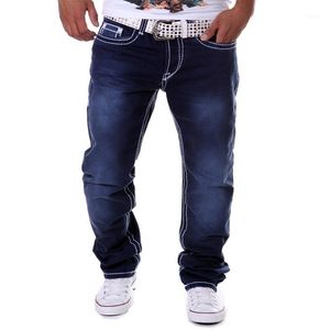 Men's Pants Wholesale- Street Hipster Men Jeans Blue Jogger Straight Long Cotton Denim Botton Casual Fitness Hip Brand Pantalon Homme1