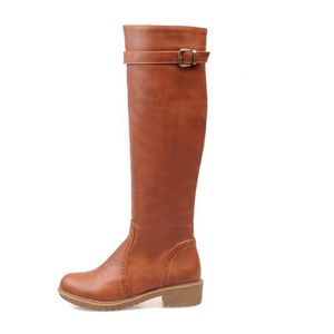 Hot Sale-Women Knä High Riding Boots Fashion Round Toe Flat Knight Boots För Kvinnor Vintage Ladies Casual Flat Höst Vinter Tall