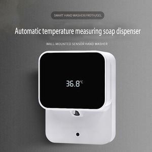 Flytande Tvål Dispenser Väggmonterad Auto Sensing Temperatur Mätning Skum Hand Sanitizer Touchless Badrum