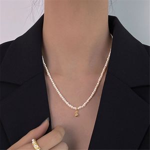 925 Naszyjnik Srebrny Naturalne Perły słodkowodne Biżuteria Minimalizm Wisiorki Chocker Kolye Vintage Collier Bijoux Collares Q0531
