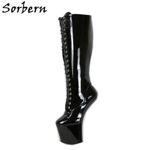 Sorbern 20cm 하이힐 여성 부츠 레이스 업 숙녀 파티 신발 성능 부트 플러스 사이즈 부츠 실제 이미지