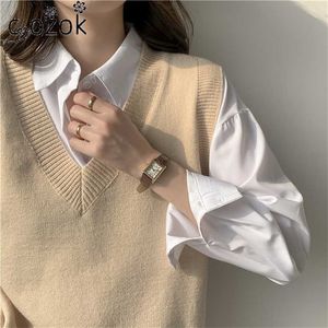 Moda Koreański Kobiety Sweter Kamizelka Jesień Zima Loose Blue V-Neck Dzianinowy Sweter Bez Rękawów dla 211220