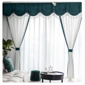 Window gauze white and opaque people's gauzes curtain American living room curtains flannel royal blue