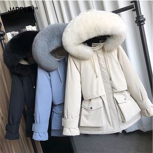 Faux Fox Kürk Kapüşonlu Kış Coat Kadınlar Uzun Ceket Kadın Kalın Sıcak Parkas Kadın Gevşek Boy Cep Giyim Giysileri 201217