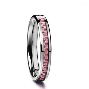 Anéis de casamento polido embutido rosa fibra de carbono manual tungstênio anel de carboneto para jóias masculinas1