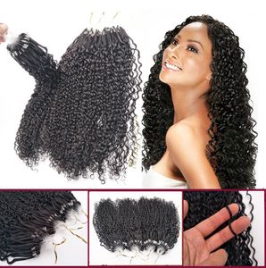 Micro Link Menschliches Haar Extensions großhandel-Indian Brailian Jungfrau Remy Human Hair Micro Link Schleife Haarverlängerungen Afro Kinky Curly Micro Ring Haarverlängerung Natürliche Schwarz Farbe