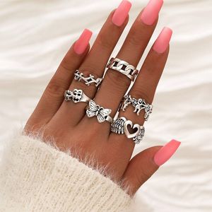 S2738 Fashion Jewelry Knuckle Ring Set Gold Silver Heart Wings Cupid Butterfly Skull Thorn Stacking Rings Midi Rings Sets set