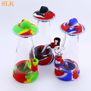 Partihandel 8.9 '' UFO Glass Bubbler Water Pipes Shisha Hookah Rökning Tobaksglas Bongs Dabs Rig Silicone Smoking Pipes Enskilda paket