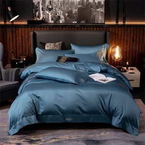 Strona główna Tekstylia Egipska Bawełniana Pościel Zestaw Pure Kolory Haft Łóżko Zestaw Duvet Pokrywa Łóżko Arkusz High End Premium King Queen Size 201021