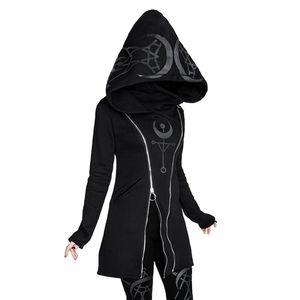 Gotik Punk Kazak Hoodies Kadınlar Uzun Kollu Kapşonlu Kazak Fermuar Ceket Sonbahar Kış Kadın Rahat Hoodie Boy Hoody 201103