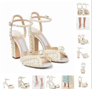 Eleganti scarpe da sposa da sposa Sabine Sandali da donna Perle Marchi di lusso in pelle Tacchi alti Scarpe da passeggio da donna con scatola,EU35-43