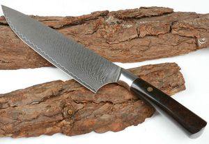 13-дюймовый Damascus кухонный нож Damascus-Steel Blade Full Tang Ebony Ручка с фиксированным лезвием ножи с розничной коробкой