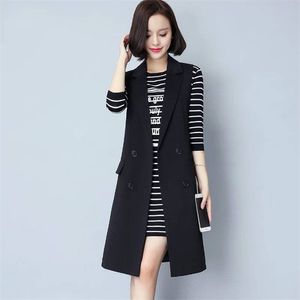 Women's Spring Autumn Mid-length Waistcoat Jacket Large Size Office Lady Black Long Vest Outwear Work Coat Women 220107