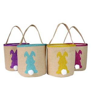 Cesta de Pascua de yute y algodón, cesta de cola de conejo, bolsas de regalo para niños, decoración de cubo de conejo de arpillera de Pascua, venta al por mayor SN5021 2020