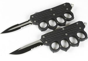 Высококачественные костяшки Авто тактический нож 440C Двойное действие / одноразовое зубчатое лезвие EDC карманные подарочные ножи с нейлоновой сумкой