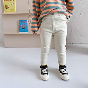 Sonbahar Bebek Kız Katı Renk Sıska Rahat Pantolon Çocuklar Yüksek Elastik Pamuk Kalem Pantolon LJ201019