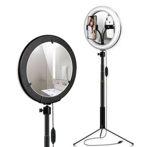 Ring Light With Tripod Stand Phone Holder Kit 26cm/10inch Photo Ring Lamp For Makeup Live Stream YouTube Video With Mirror