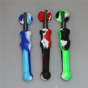 GR2 Titanyum Tırnak Mini Silikon Bongs ile Sigara Silikon Nektar Boru El Boruları 14mm Konsantre Dab Saman Yağı Talimleri