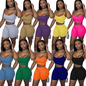 Frauen Designer Kleidung 2022 Casual Trainingsanzüge Shorts Outfits Zwei Stück Set Einfarbig Anzug Sexy Weibliche Sommer Kleidung