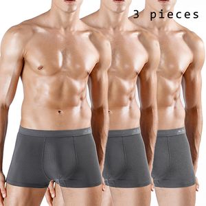 95% Bambu Fiber Nefes Iç Çamaşırı Erkekler Orta Bel Boxer Şort Kılıfı Buz Slik Silika Dişli Külot Boxer Para Hombre 3 Adet Lot LJ201109