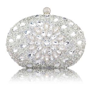 Nxy Handbag Wedding Diamond Silver Floral Crystal Sling Package Woman Clutch Bag Cell Phone Pocket Matching Wallet Purse Handbags 0214