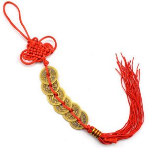 300st Good Fortune Red Chinese Knot Feng Shui Set med 6 Lucky Charm Ancient I Ching Coins Välståndsskydd WA3638