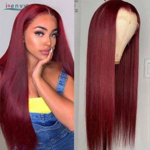 Lace Wigs Peruvian Bone Straight Hair Wig 99J Burgundy Front Human For Women Transparent Frontal Pre Plucked Remy