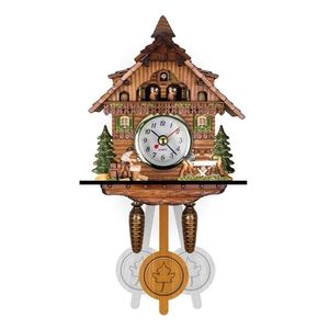 Antigo Cuco De Madeira Relógio De Parede Pássaro Tempo de Pássaro Bell Balanço Relógio de Alarme Home Restaurante Quarto Decoração 201118