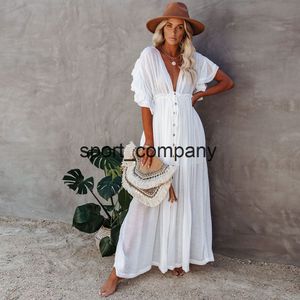 Kvinnor baddräkt täcker Ups mandarin ärm kaftan strand tunika klänning robe de plage solid vit pareo beach cover-ups