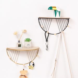 Iron and wooden board Storage Rack Shelf with Hooks Hat Key Hangers Holder Wall Hook Home Decoration Bathroom Accessories 220311