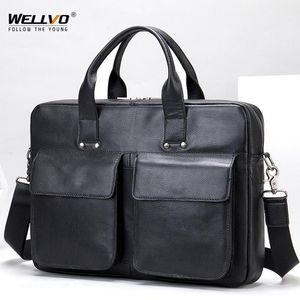 Valigette da uomo di lusso in vera pelle valigetta da uomo da 15,6 pollici borse per laptop borse da lavoro borsa per documenti borsa a tracolla vintage nera XA746ZC1