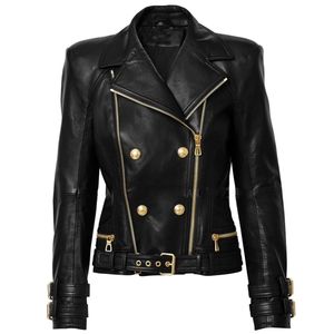 HIGH STREET New Designer Jacket Women's Lion Buttons Double Zippers Motorcycle Biker Synthetic Leather Jacket 201226