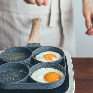 Fyrhål stekpanna omelett grill pannkaka stek pannor förtjockad matlagning non-stick egg ham potten frukost maker köksredskap krukor set 201223