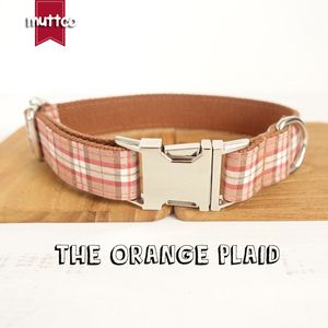 / lot Muttco Hurtownie Durable Soft Handmade Bawełna i Nylon Dog Collar Orange Plaid 5 Rozmiary Husky Collar LJ201109