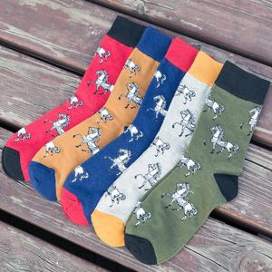 Men's Socks Wholesale- 10PCS=5Pairs/lot Cartoon Cute Horse Men Women Colorful Combed Cotton High Quality Wedding Gifts Happy Funny British S