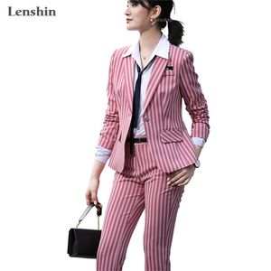 Lenshin 2 pezzi set abiti da donna giacca e pantaloni a righe moda ufficio signora OL stile uniforme formale Tute 200923