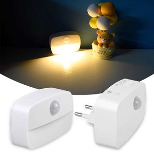 Illuminazione notturna a LED per interni con sensore di movimento PIR Wall Plug in lampada da letto Decor Lampade a presa per armadio Corridoio Corridoio Pathway