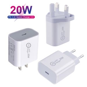 20W PD USB Wall Chargers Power Delivery Quick Charger Adapter TYPE C Plug Fast Charging for iPhone 12 11 Pro max