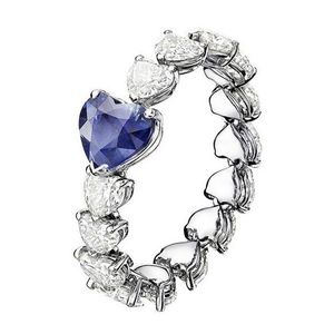 Nuovo arrivo Top Sell Luxury Jewelry 925 Sterling Silver Pera a forma di cuore Blue Sapphire CZ Diamond Popolare Party Women Wedding Band Ring Gift