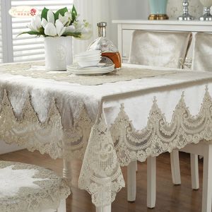 Stolt Rose European Luxury Table Cloth Chair Cover Lace Rektangulärt bordskåpa Enkelt bröllopsdukkåpa Stolkudde T200707