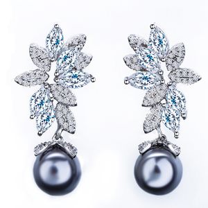 Мода очарование серая жемчужная серьга дизайнер для женской вечеринки AAA Cubic Zirconia серебряные серебряные украшения южноамериканских бриллиантов для женщин