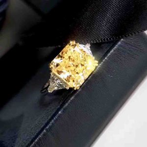 خاتم الفضة الفاخرة ذات الجودة الفاخرة والبلاتين المليئة بالماس الأصفر للنساء مجوهرات الزفاف PS5550