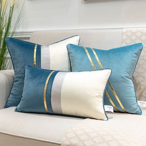 Бархатные кожаные лоскутные подушки чехлы Напорные синий желтый серый бросок подушка для гостиной спальня диван-декор
